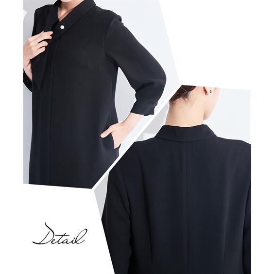 喪服 ワンピース レディース 礼服 Callarus 日本製生地使用洗える防しわ デザイン アンサンブル ドロップ ショルダー ジャケット ＋パール調ボタン使い 有の画像