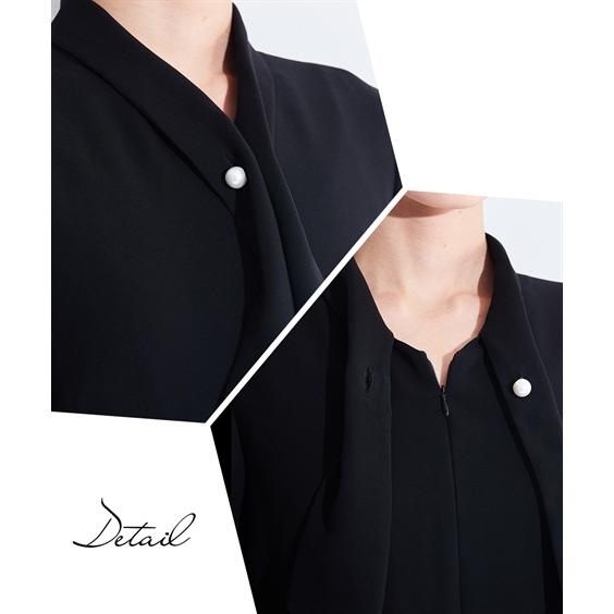 喪服 ワンピース レディース 礼服 Callarus 日本製生地使用洗える防しわ デザイン アンサンブル ドロップ ショルダー ジャケット ＋パール調ボタン使い 有の画像