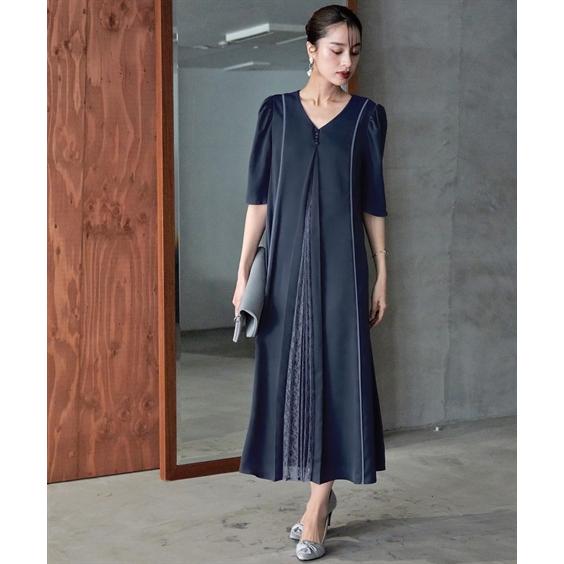 callarus サテンパイピング　総レース ワンピースドレス　グレー　5L 結婚式・パーティー・オケージョンドレス】裏地配色パイピング