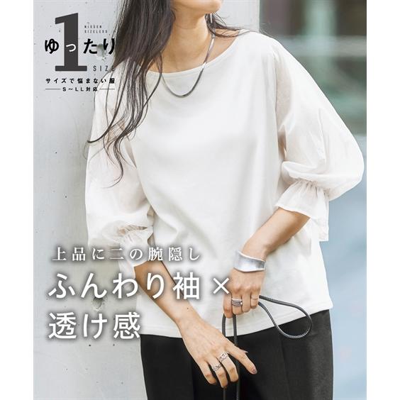 ニッセン（nissen） Tシャツ カットソー レディース 袖異素材使い7分袖 