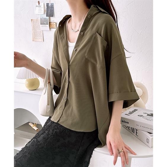 ニッセン（nissen） レディース とろみ素材 胸ポケットオープンカラ