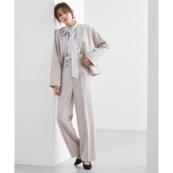 ニッセン スーツ パンツ レディース ノーカラー ジャケット