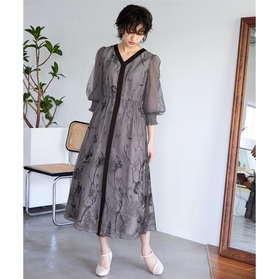 ドレス ワンピース レディース 結婚式 パーティー オケージョン Vネック 刺繍 レース ｜ 有〔Callarus〕 4L/5L ニッセン nissenの画像