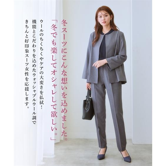 23区　冬　スーツ　ノーカラー　44 グレー　上下　大きい　ビジネス　レディース ニッセン（nissen） スーツ パンツ 大きいサイズ レディース ノー