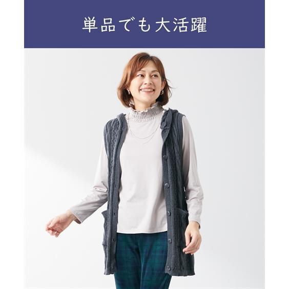 パンツ ストレート シニア ファッション ニット アンサンブル フード付 ロング ジレ＋ボーダー プルオーバー 冬 M/L/LL/3L ニッセン nissen｜nissenzai｜05