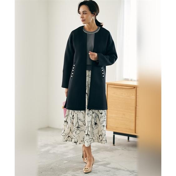 ジャケット・アウター hana ニッセン レディース ポケットパール調ビジュー付 ロング