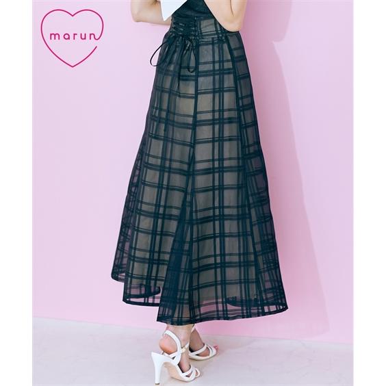 ロングスカート 大きいサイズ レディース シアーチェック スカート marun  マキシスカート 長め ロンスカ グリーン/黒 6L/8L/10L ニッセン nissen ニッセン（nissen） ロングスカート 大きいサイズ レディース シアー