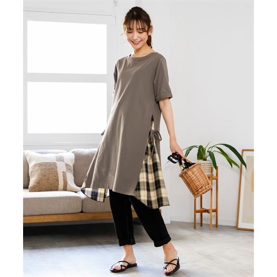 ニッセン チュニック 大きいサイズ レディース 綿混脇異素材切替