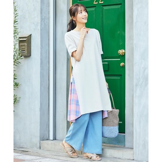 24SS 慈雨 極美品 ウォールペーパーカットソー チュニック 変形アシメ L ふんわりもちもちカットソー】Aラインチュニックプルオーバー