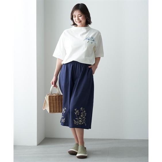 ニッセン ガウチョパンツ シニア ファッション 裾刺しゅう入 ニッセン ガウチョパンツ シニア ファッション 裾刺しゅう入