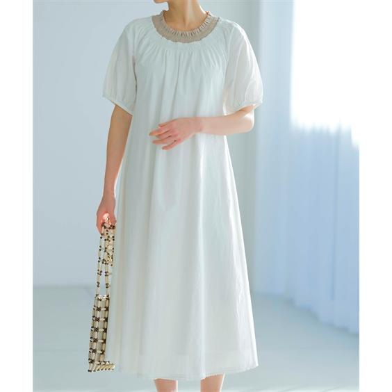 ワンピース ロング マキシ レディース 綿100％ 衿配色 Otona Purete  ひざ下 LL/3L ニッセン nissen ニッセン（nissen） ワンピース ロング マキシ レディース 綿100％ 衿