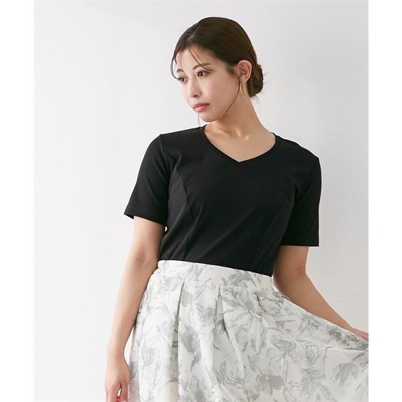 Tシャツ カットソー レディース 大きい胸専用 美ライン Vネック 半袖 S/M/L ニッセン nissen｜nissenzai｜19