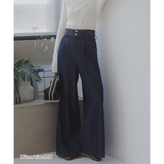 パンツ ワイドパンツ トールサイズ レディース 高身長 ハイ ウエスト タック デニム ワイド パンツ 丈長め fifiea_14