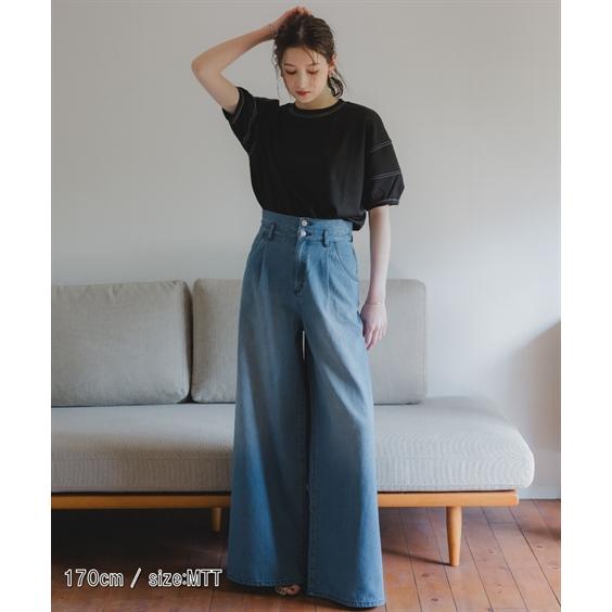 パンツ ワイドパンツ トールサイズ レディース 高身長 ハイ ウエスト タック デニム ワイド パンツ 丈長め fifiea_17