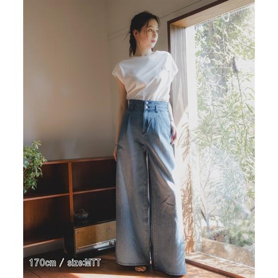 パンツ ワイドパンツ トールサイズ レディース 高身長 ハイ ウエスト タック デニム ワイド パンツ 丈長め fifiea_21