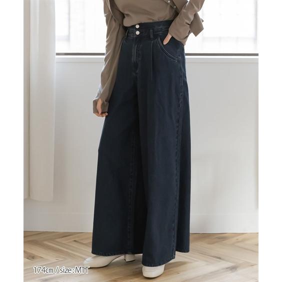 パンツ ワイドパンツ トールサイズ レディース 高身長 ハイ ウエスト タック デニム ワイド パンツ 丈長め fifiea_12