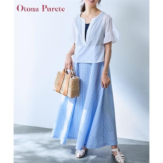 ワンピース ロング マキシ レディース 2点セット 素材切替 ＋ ブラウス Otona Purete  ひざ下 LL/3L ニッセン nissen ニッセン（nissen） ワンピース ロング マキシ レディース 2点セット