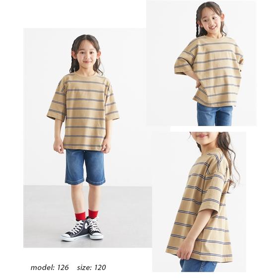 Tシャツ 子供服 キッズ ビッグシルエットボーダー 半袖  トップス カットソー 140/150/160 ニッセン nissen｜nissenzai｜09