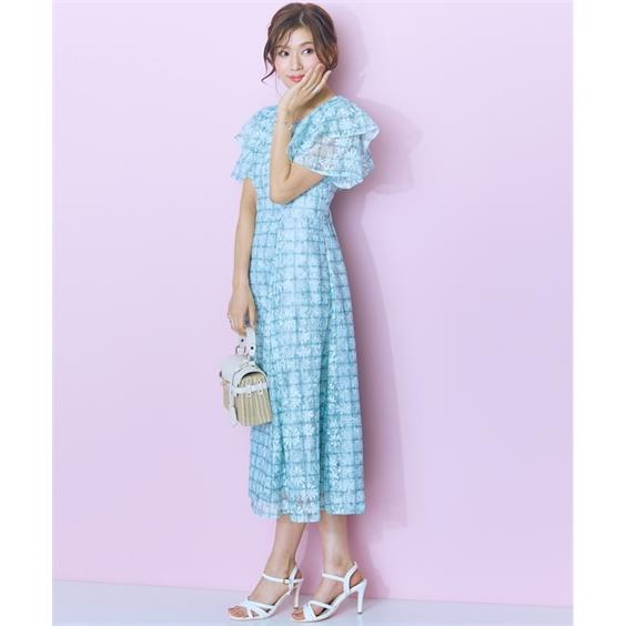 ワンピース ロング マキシ 大きいサイズ レディース チェック×花柄 レース デザイン marun ひざ下 L/LL/3L/4L/5L ニッセン nissen_5