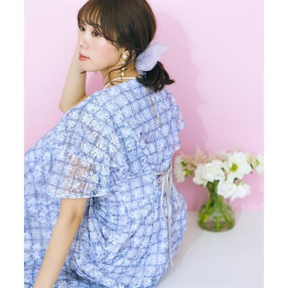 ワンピース ロング マキシ 大きいサイズ レディース チェック×花柄 レース デザイン marun ひざ下 L/LL/3L/4L/5L ニッセン nissen_7