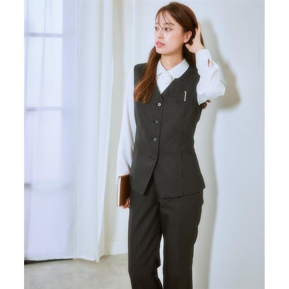 新品☆13号L♪黒系ストライプ♪ベストスーツ・パンツ事務服・会社制服☆b669 新品☆13号L♪黒系ストライプ♪ベストスーツ・パンツ事務服・会社