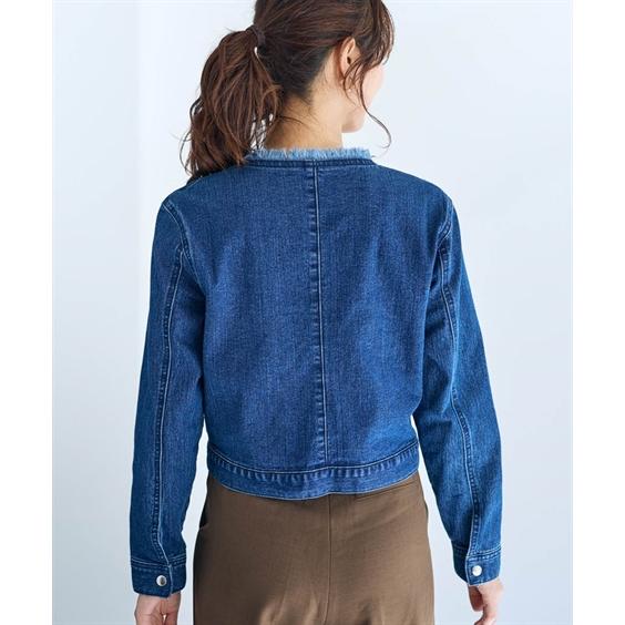みむ INED〈大きいサイズ〉ノーカラーデニムジャケット 17号 セール】 ノーカラーデニムジャケット （Gジャン・デニムジャケット