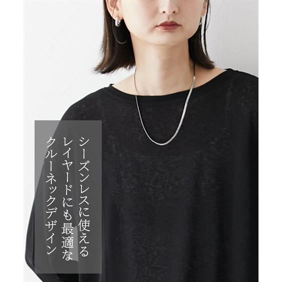 Drawer - lohen トップス サイドスリットクルーネックカットソー 新品 ブラック ニッセン（nissen） Tシャツ カットソー レディース サイドスリット入