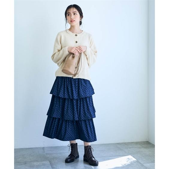 ロングスカート レディース ギンガムチェックティアード スカート