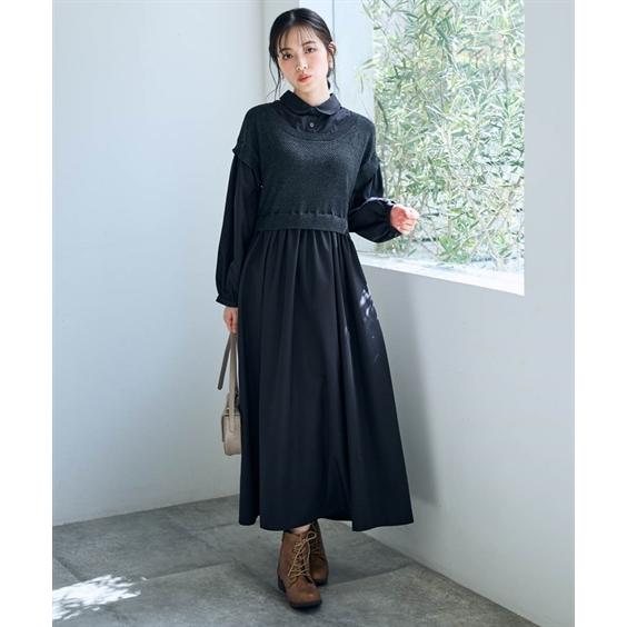 ニッセン（nissen） ワンピース ロング マキシ レディース ニット 切替
