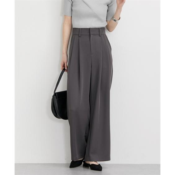 ワイドパンツ レディース ダブルタックワイド パンツ  ゆったり 体型カバー 美脚 ボトムス ズボン M〜L ニッセン nissen ニッセン] パンツ ダブルタックワイドパンツ レディース ニッセン