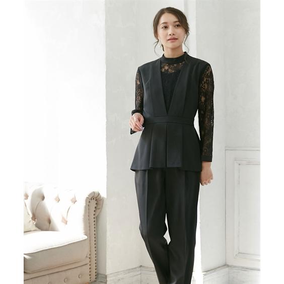 パーティドレス パンツ 大きいサイズ レディース 結婚式 パーティー ドレス スウィッチング レース ブラウス ＋テーパード 二次会 4L/5L ニッセン nissen_15