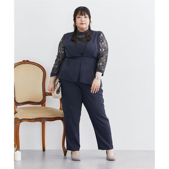パーティドレス パンツ 大きいサイズ レディース 結婚式 パーティー ドレス スウィッチング レース ブラウス ＋テーパード 二次会 4L/5L ニッセン nissen_18