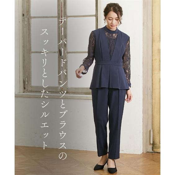 パーティドレス パンツ 大きいサイズ レディース 結婚式 パーティー ドレス スウィッチング レース ブラウス ＋テーパード 二次会 4L/5L ニッセン nissen_6