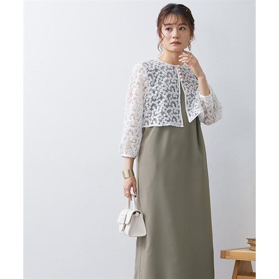 パーティドレス ワンピース レディース 結婚式 パーティー オケージョン ドレス フラワーチュール刺しゅう ボレロ ＋ ノースリーブ 〔Neina〕 ニッセン nissen_17