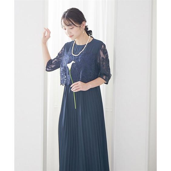 パーティドレス ワンピース 大きいサイズ レディース 結婚式 パーティー ドレス 刺繍切り替え プリーツ デザイン 二次会 披露宴 4L/5L ニッセン nissen_15