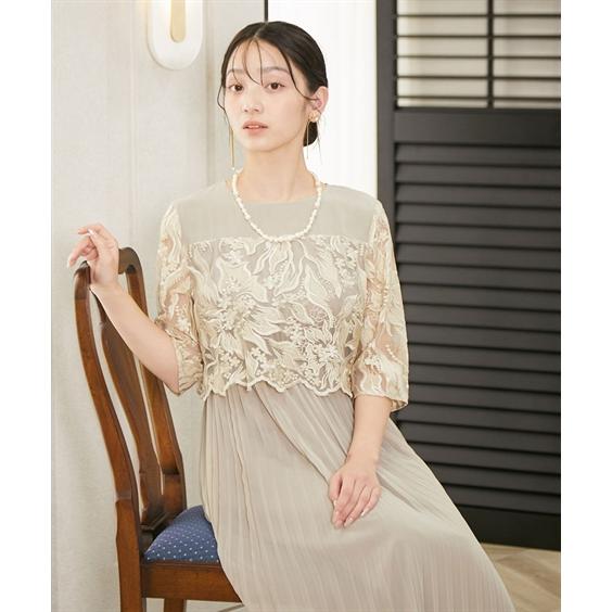 パーティドレス ワンピース 大きいサイズ レディース 結婚式 パーティー ドレス 刺繍切り替え プリーツ デザイン 二次会 披露宴 4L/5L ニッセン nissen_9