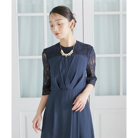パーティドレス パンツ レディース 結婚式 パーティー ドレス タック デザイン ワンピース ＋ レース ワイド 二次会 披露宴 お呼ばれ M/L ニッセン nissen_14