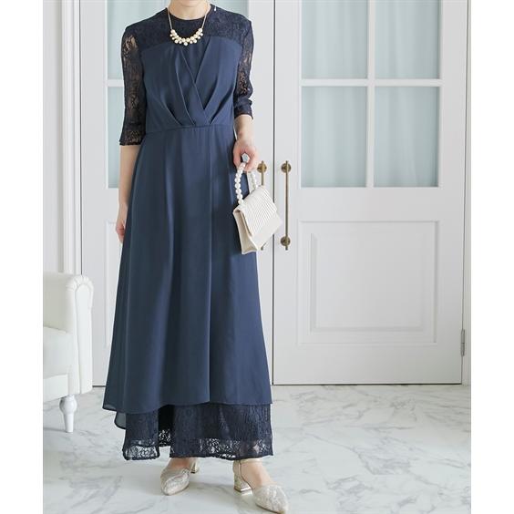 パーティドレス パンツ レディース 結婚式 パーティー ドレス タック デザイン ワンピース ＋ レース ワイド 二次会 披露宴 お呼ばれ M/L ニッセン nissen_15