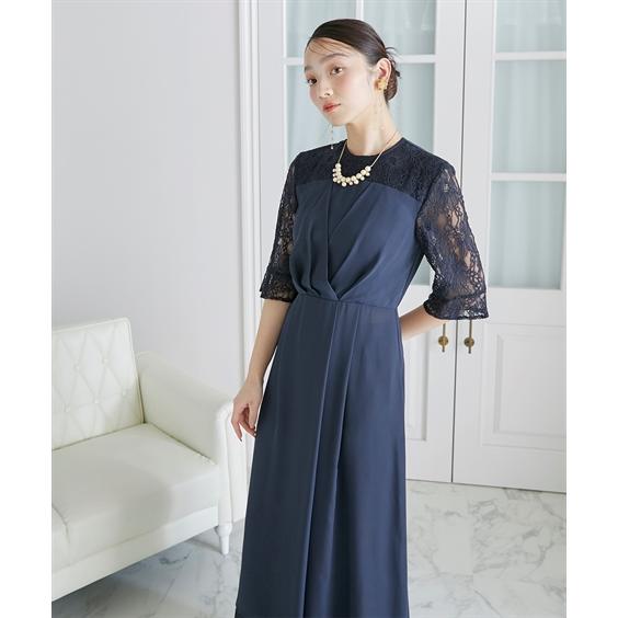 パーティドレス パンツ レディース 結婚式 パーティー ドレス タック デザイン ワンピース ＋ レース ワイド 二次会 披露宴 お呼ばれ M/L ニッセン nissen_16