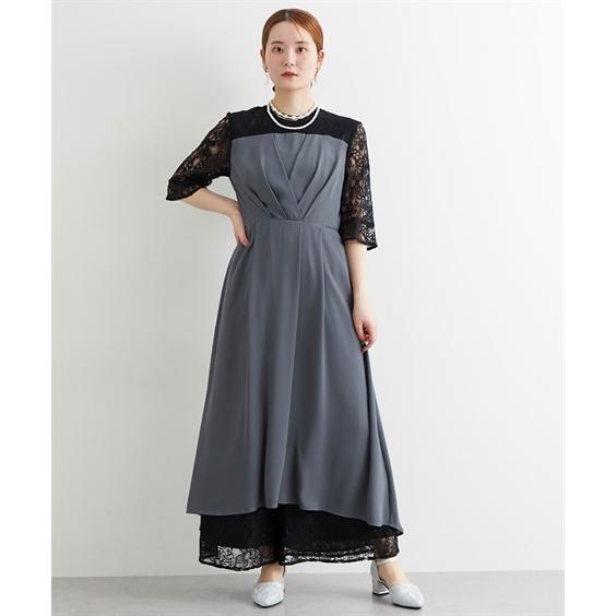 パーティドレス パンツ レディース 結婚式 パーティー ドレス タック デザイン ワンピース ＋ レース ワイド 二次会 披露宴 お呼ばれ M/L ニッセン nissen_17