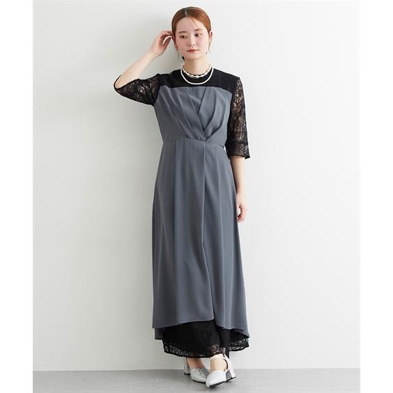 パーティドレス パンツ レディース 結婚式 パーティー ドレス タック デザイン ワンピース ＋ レース ワイド 二次会 披露宴 お呼ばれ M/L ニッセン nissen_18