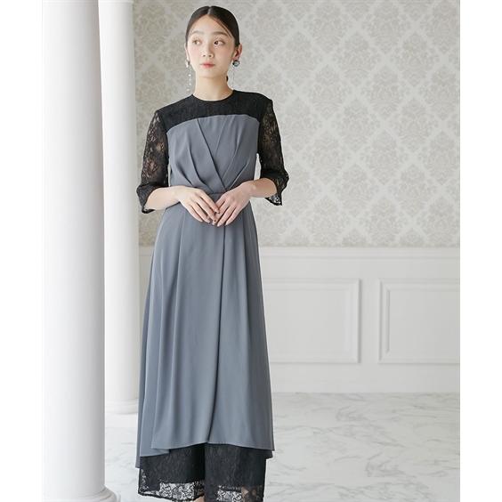 パーティドレス パンツ レディース 結婚式 パーティー ドレス タック デザイン ワンピース ＋ レース ワイド 二次会 披露宴 お呼ばれ M/L ニッセン nissen_7