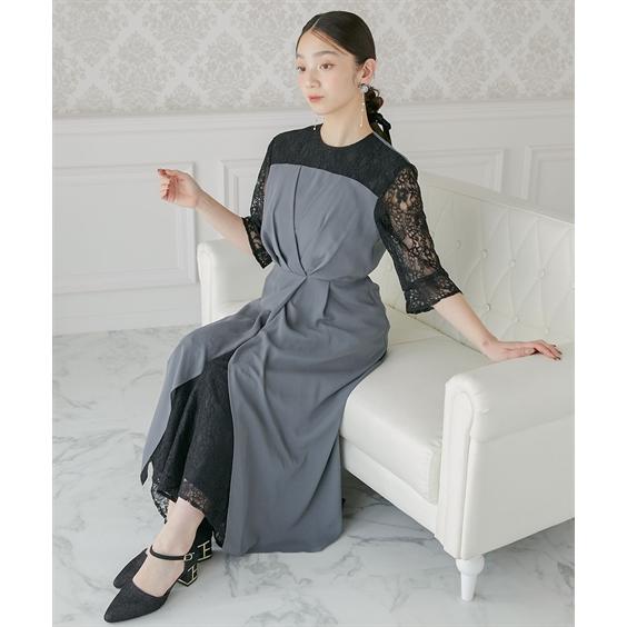 パーティドレス パンツ レディース 結婚式 パーティー ドレス タック デザイン ワンピース ＋ レース ワイド 二次会 披露宴 お呼ばれ M/L ニッセン nissen_8