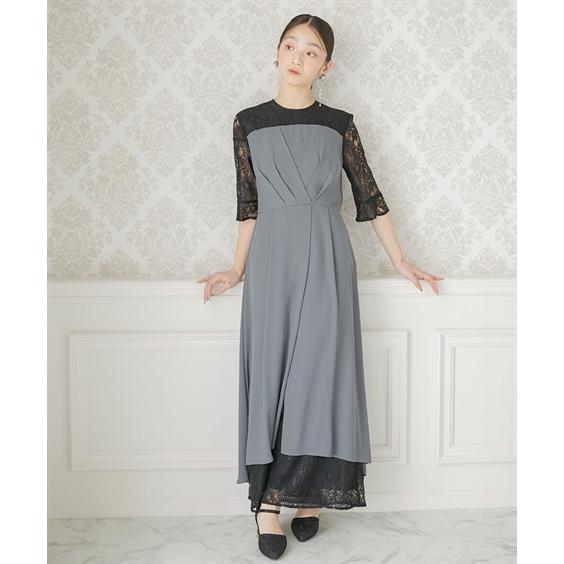 パーティドレス パンツ レディース 結婚式 パーティー ドレス タック デザイン ワンピース ＋ レース ワイド 二次会 披露宴 お呼ばれ M/L ニッセン nissen_9