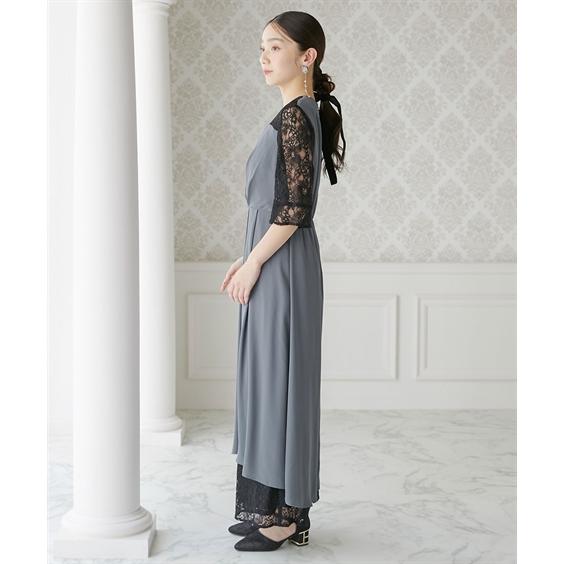 パーティドレス パンツ レディース 結婚式 パーティー ドレス タック デザイン ワンピース ＋ レース ワイド 二次会 披露宴 お呼ばれ M/L ニッセン nissen_10