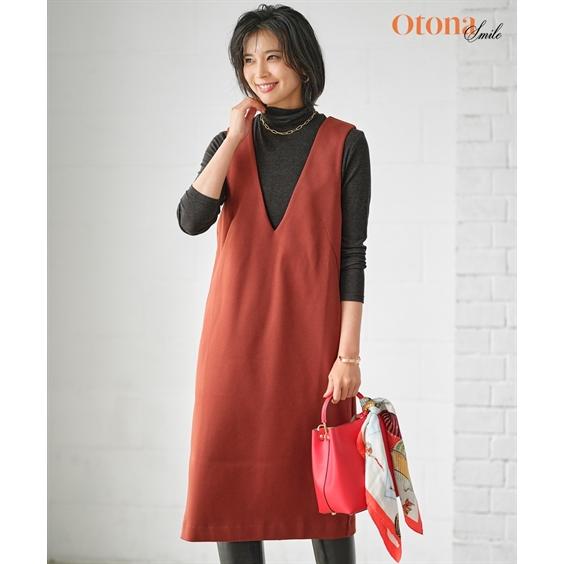 ジャンパースカート 大きいサイズ レディース 深V Iライン ジャンパー スカート OtonaSMILE  ジャンスカ ワンピース LL/3L/4L ニッセン nissen ニッセン（nissen） ジャンパースカート 大きいサイズ レディース 深