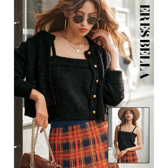 ニット セーター 大きいサイズ レディース ブークレ アンサンブル ビスチェ＋ カーディガン ERES BELLA 冬 5L/6L ニッセン nissen ニッセン（nissen） ニット セーター 大きいサイズ レディース