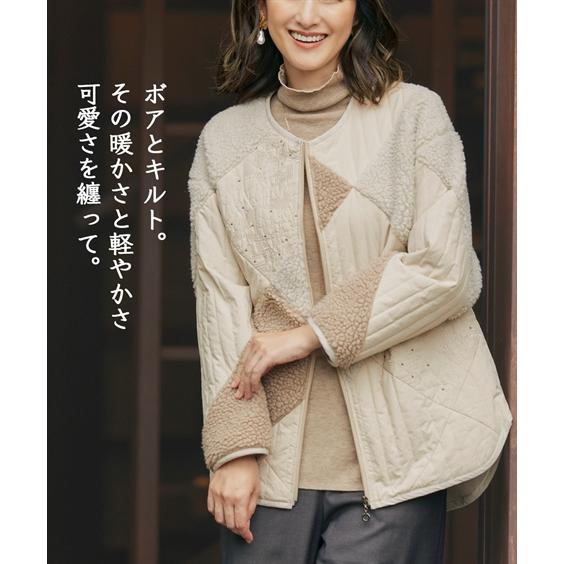 ジャケット アウター シニア ファッション ボア キルト刺しゅうパッチワーク M/L ニッセン nissen ニッセン（nissen） ジャケット アウター シニア ファッション ボア