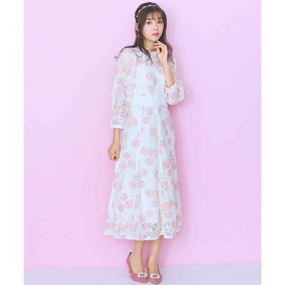 ワンピース ロング マキシ レディース レース 花柄 marun ひざ下 L/LL/3L/4L/5L ニッセン nissen_3