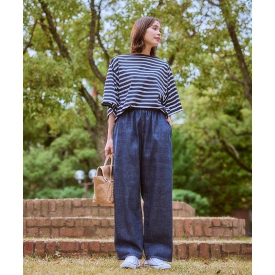 ワイドパンツ レディース クロキ デニム ワイド パンツ  ゆったり 体型カバー 美脚 ボトムス ズボン M〜LL ニッセン nissen ニッセン（nissen） ワイドパンツ レディース クロキ デニム ワイド